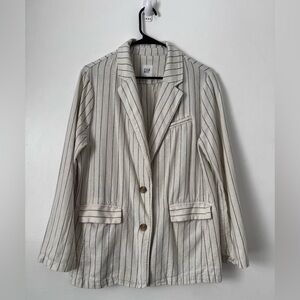 GAP Linen Blend Pinstripe Blazer L Cream Black Striped Lightweight Jacket